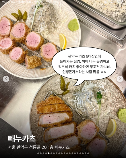 빼누카츠 음식과 매장을 소개한 공개 카드